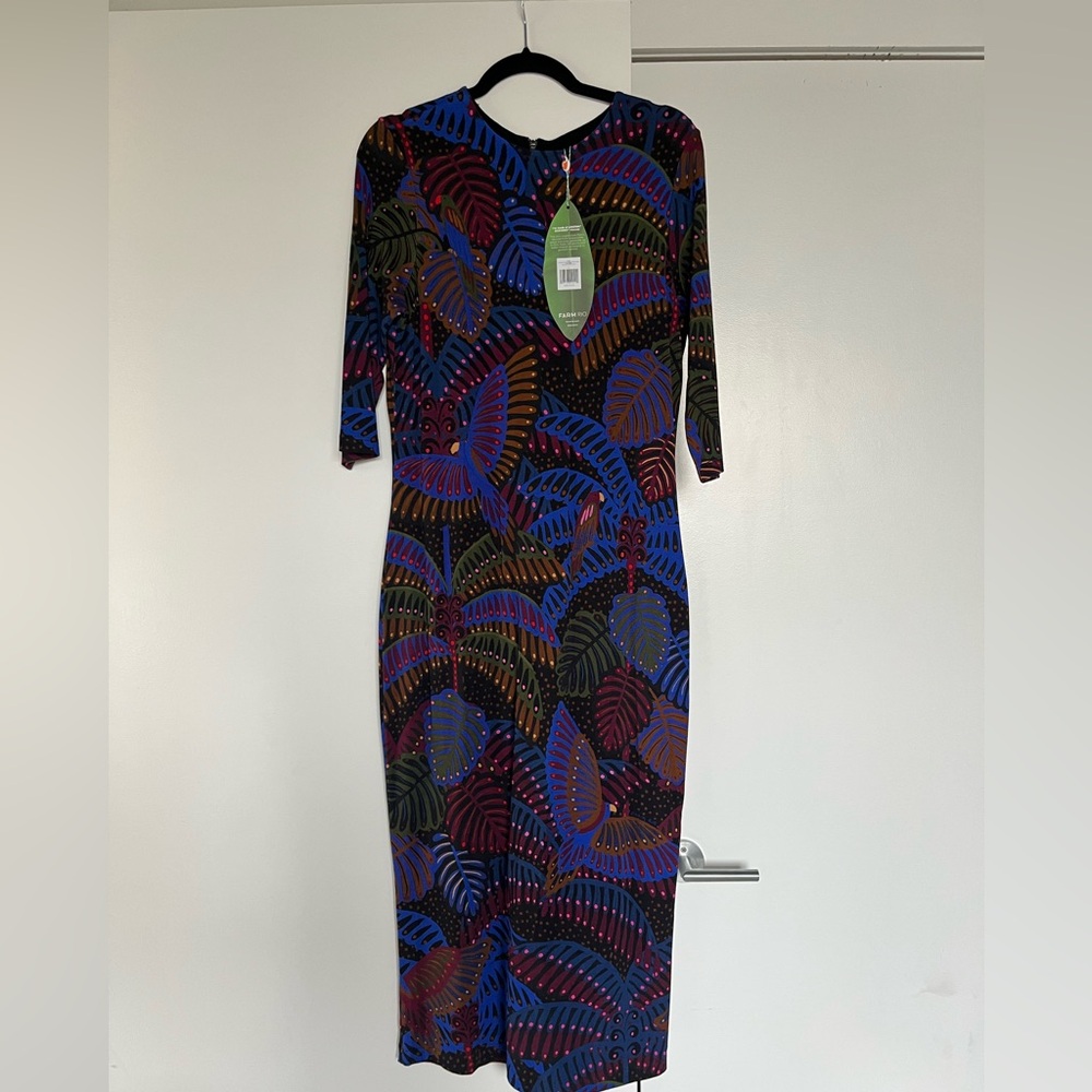 FARM Rio Midnight Black Midi Dress NWT
